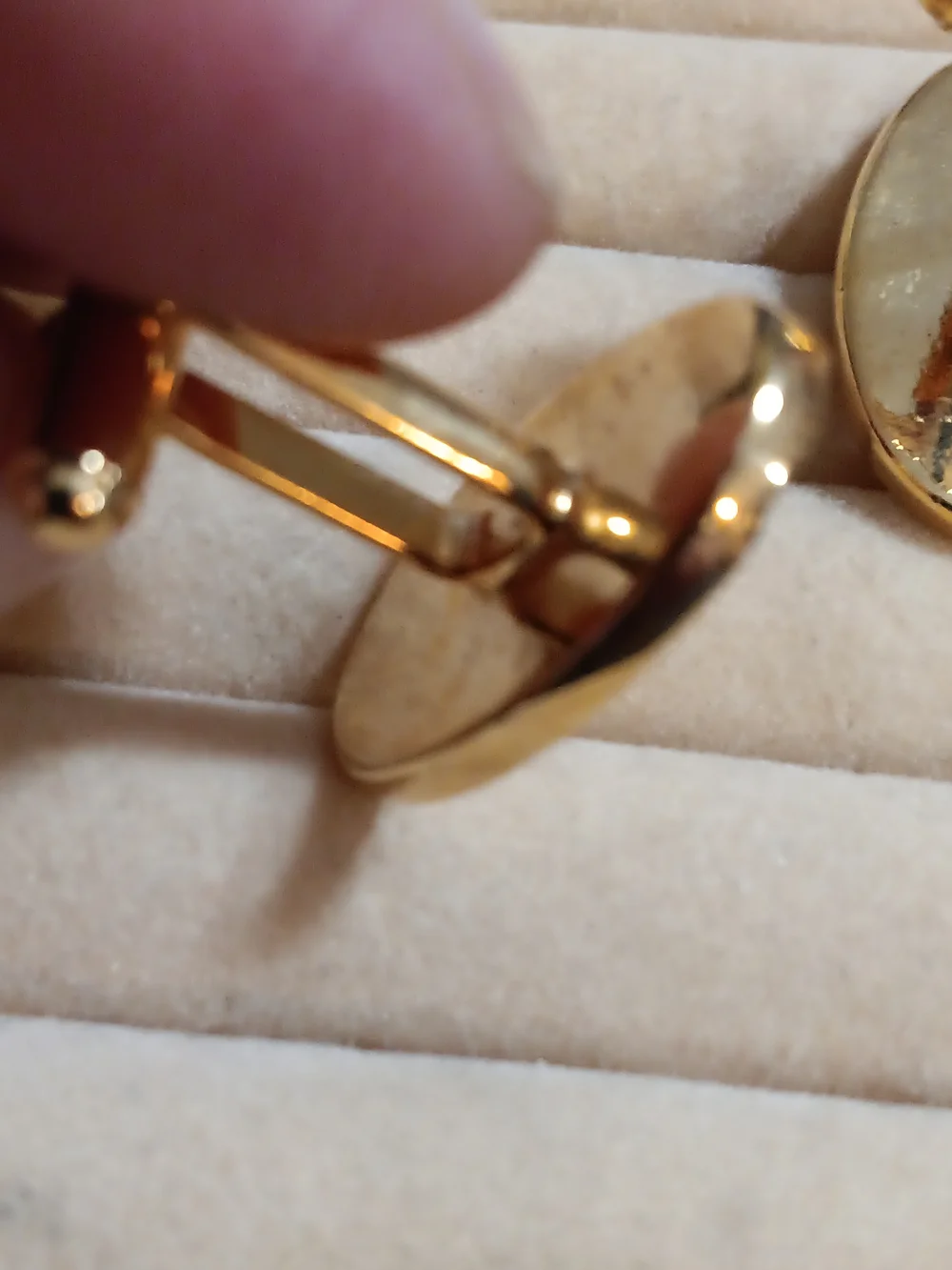Gold Oval Crystal Accent  Mens Cufflinks